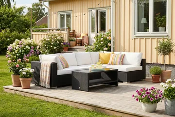 Bahamas utomhus loungegrupp 5-sits med vändbar schäslong och bord med hylla - Svart - Products - Utemöbler & utemiljö - Loungemöbler - Loungeset & loungegrupp