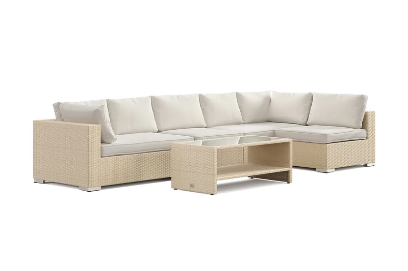 Bahamas utomhus loungegrupp 6-sits med vändbar schäslong och bord med hylla, Beige