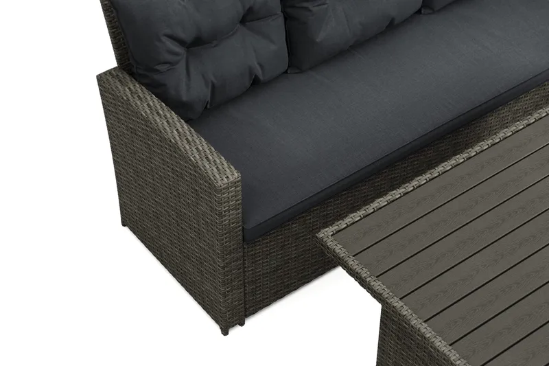 James 5-sits Högervänd Loungegrupp Utomhus – Soffgrupp med grå dynor och bord i konstrotting - Mörkgrå/Svart/Brun - Products - Utemöbler & utemiljö - Loungemöbler - Loungeset & loungegrupp