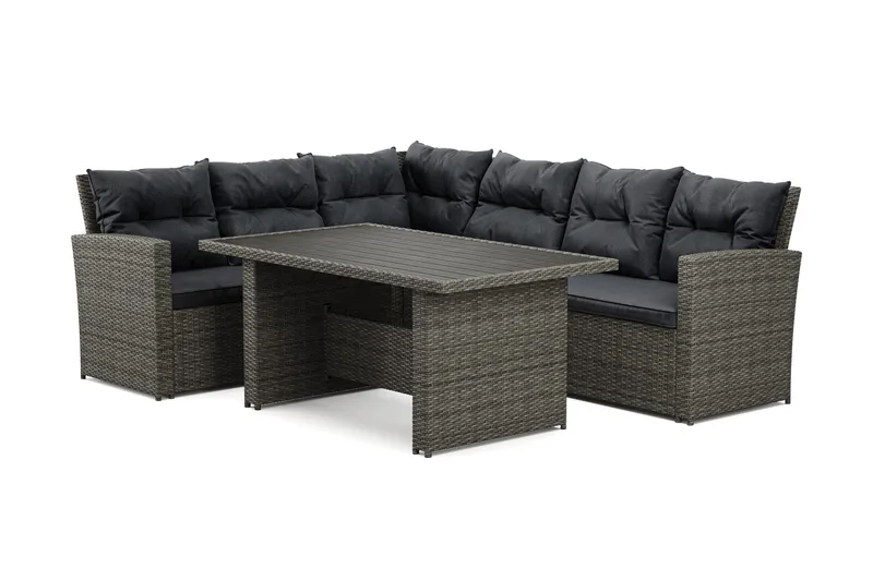 James 5-sits Vänstervänd Loungegrupp Utomhus – Soffgrupp med mörgrå dynor och bord i konstrotting - Grå - Products - Utemöbler & utemiljö - Loungemöbler - Loungeset & loungegrupp