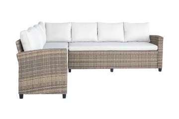 James Light Stor L-formad vändbar loungegrupp utomhus i konstrotting med förvaring och vita dynor - Brun / Beige - Products - Utemöbler & utemiljö - Loungemöbler - Loungeset & loungegrupp