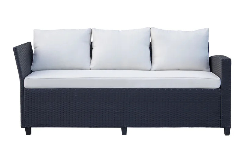 James Light Stor L-formad vändbar loungegrupp utomhus i konstrotting med förvaring och vita dynor - Svart - Products - Utemöbler & utemiljö - Loungemöbler - Loungeset & loungegrupp