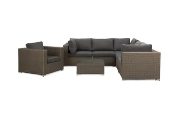 Marcus Loungegrupp Utomhus - 5-sits Loungeset i Konstrotting för Uteplats och Trädgård - Brun / Gråa dynor - Products - Utemöbler & utemiljö - Loungemöbler - Loungeset & loungegrupp