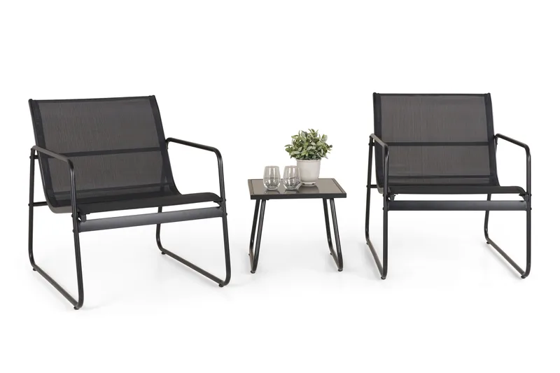 Pelanda Caféset Utomhus - Bord med frostad glasskiva och fåtöljer i stål - Svart - Products - Utemöbler & utemiljö - Loungemöbler - Loungeset & loungegrupp
