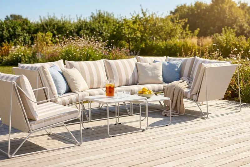 Usteryd utomhus hörnsoffa 6-sits vändbar med fåtölj - Beige/Striped - Products - Utemöbler & utemiljö - Loungemöbler - Loungeset & loungegrupp