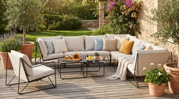 Usteryd utomhus hörnsoffa 8-sits vändbar med fåtölj - Svart/Beige - Products - Utemöbler & utemiljö - Loungemöbler - Loungesoffor