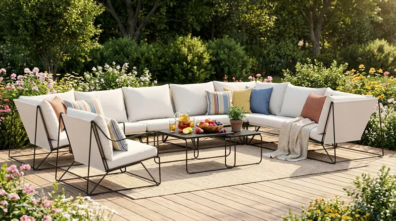 Usteryd utomhus L-soffa 8-sits vändbar med fåtölj - Svart/Beige - Products - Utemöbler & utemiljö - Loungemöbler - Loungesoffor