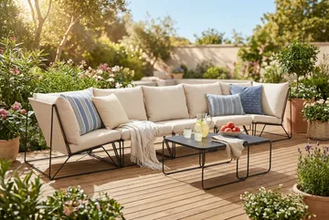 Usteryd utomhus rak 5-sits soffa - Svart/Beige - Products - Utemöbler & utemiljö - Loungemöbler - Loungeset & loungegrupp