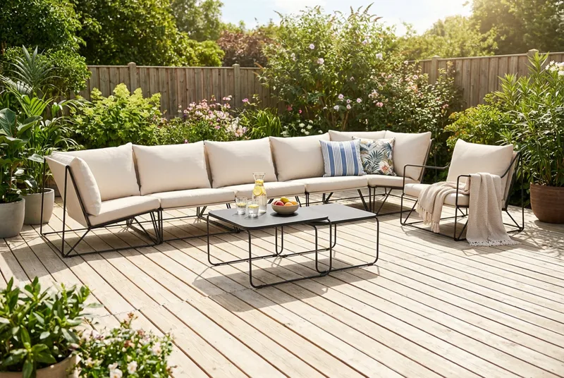 Usteryd utomhus rak 6-sits soffa med fåtölj - Svart/Beige - Products - Utemöbler & utemiljö - Loungemöbler - Loungeset & loungegrupp