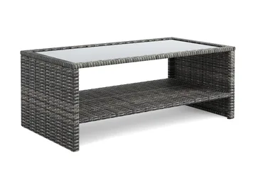 Wisconsin Soffbord utomhus i konstrotting med glasskiva och hylla för förvaring 58x110x43 cm - Grå - Products - Utemöbler & utemiljö - Utebord & trädgårdsbord - Loungebord & soffbord utomhus