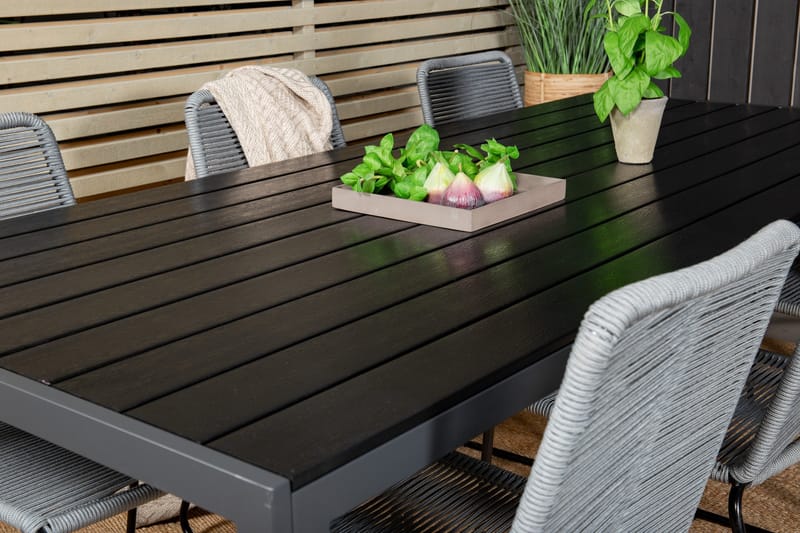 Break Matgrupp Utomhus 205cm + 6 Lindos Matstolar Utomhus Svart/Grå - Venture Home - Products - Utemöbler & utemiljö - Utegrupp - Matgrupp utomhus