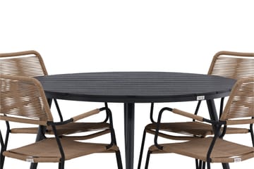 Break Matgrupp Utomhus Rund 120 cm + 4 st Lindos Karmstolar - Svart/Beige - Products - Utemöbler & utemiljö - Utegrupp - Matgrupp utomhus