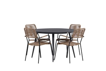 Break Matgrupp Utomhus Rund 120 cm + 4 st Lindos Karmstolar - Svart/Beige - Products - Utemöbler & utemiljö - Utegrupp - Matgrupp utomhus