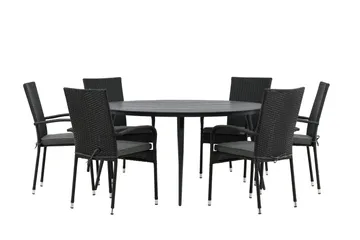 Break Matgrupp Utomhus Rund 150 cm + 6 Anna Matstol - Svart - Products - Utemöbler & utemiljö - Utegrupp - Matgrupp utomhus