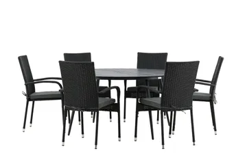 Break Matgrupp Utomhus Rund 150 cm + 6 Anna Matstol - Svart - Products - Utemöbler & utemiljö - Utegrupp - Matgrupp utomhus
