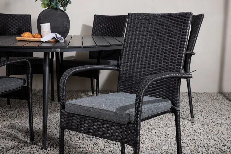 Break Matgrupp Utomhus Rund 150 cm + 6 Anna Matstol - Svart - Products - Utemöbler & utemiljö - Utegrupp - Matgrupp utomhus