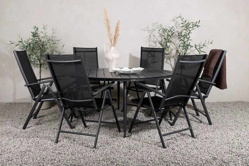Break Matgrupp Utomhus Rund 150 cm + 6 Break Positionsstol - Svart - Products - Utemöbler & utemiljö - Utegrupp - Matgrupp utomhus