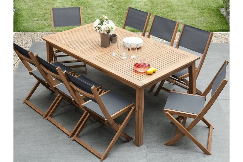 Cesana Trädgårdsmöbelset Med Utebord + 8 Utestolar+Schäslong 2 St, Trä/Natur