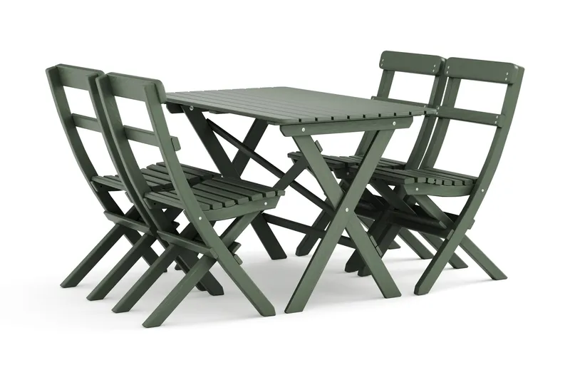 Landet Utomhus matgrupp 118x70x74 cm med 4 klappstolar, Grön