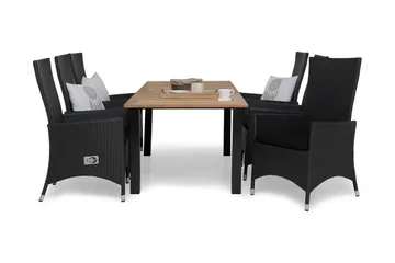 Las Vegas Matgrupp Utomhus 152-210 + 6 Jenny Ställbar Fåtölj - Inkl Dyna Teak/Svart - Products - Utemöbler & utemiljö - Utegrupp - Matgrupp utomhus