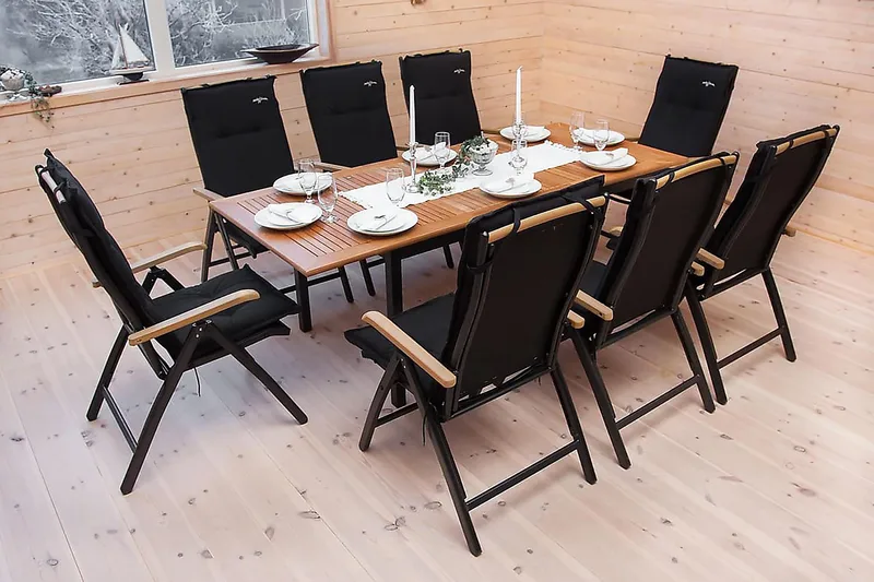 Las Vegas Matgrupp Utomhus 152-210 + 6 Positionsstol Lyx - Svart Teak - Products - Utemöbler & utemiljö - Utegrupp - Matgrupp utomhus