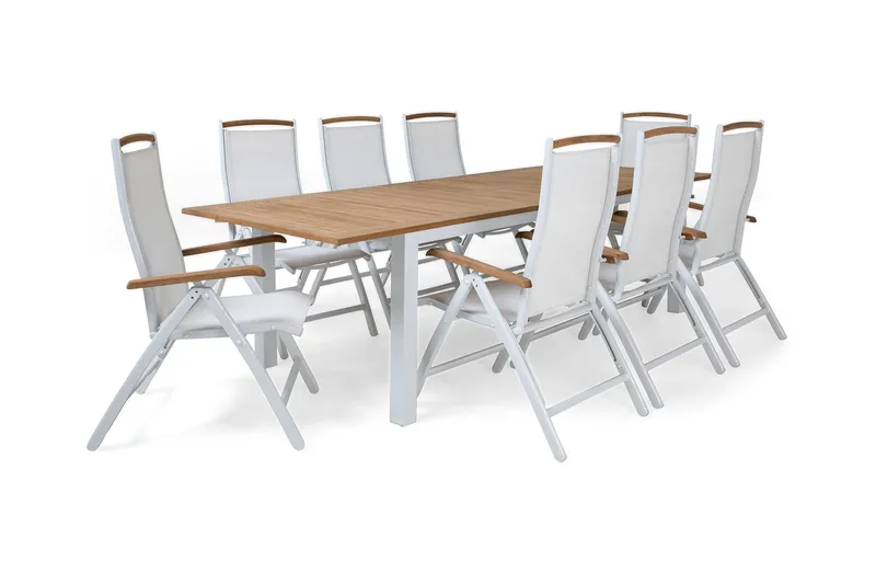 Las Vegas Matgrupp Utomhus 220-280 + 8 Positionsstol Lyx - Vit/Teak/Vit/Teak - Products - Utemöbler & utemiljö - Utegrupp - Matgrupp utomhus