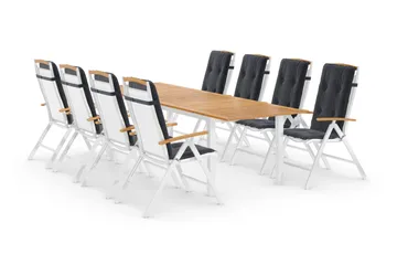 Las Vegas Matgrupp Utomhus 220-280 + 8 Positionsstol Lyx m Dyna - Vit/Teak/Vit/Teak/Grå - Products - Utemöbler & utemiljö - Utegrupp - Matgrupp utomhus