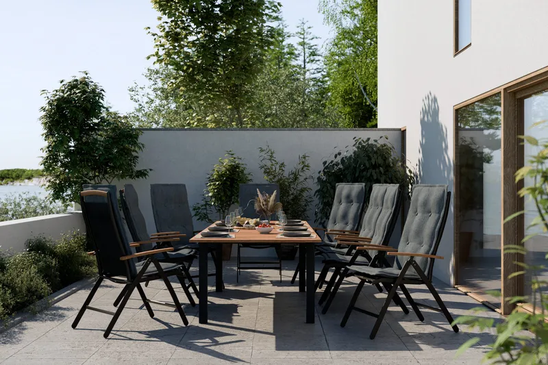 Las Vegas Matgrupp Utomhus 220-280 + 8 Positionsstol Lyx m Dyna - Svart/Teak/Grå - Products - Utemöbler & utemiljö - Utegrupp - Matgrupp utomhus