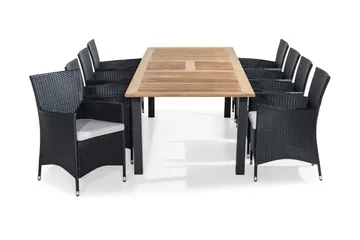 Las Vegas Matgrupp Utomhus 220-280x100 + 8 Thor Fåtölj m Dyna - Teak/Svart/Grå - Products - Utemöbler & utemiljö - Utegrupp - Matgrupp utomhus
