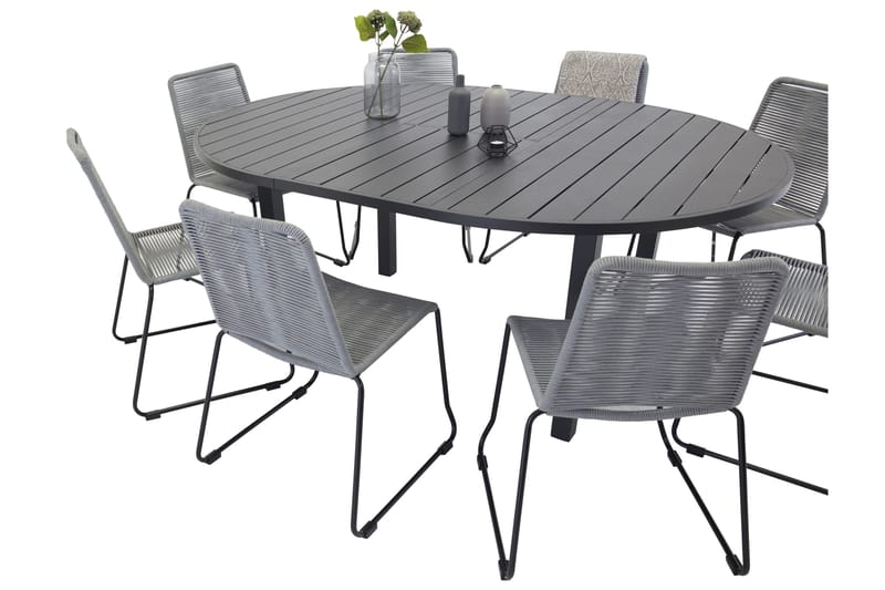 Marbella Matgrupp Utomhus 140 cm Rund med 8 Lindos Utestolar - Svart - Products - Utemöbler & utemiljö - Utegrupp - Matgrupp utomhus