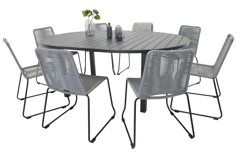 Marbella Matgrupp Utomhus 140 cm Rund med 8 Lindos Utestolar - Svart - Products - Utemöbler & utemiljö - Utegrupp - Matgrupp utomhus