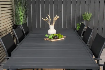 Marbella Matgrupp Utomhus 160-240 cm Rektangulär med 8 Santorini Utestolar - Svart - Products - Utemöbler & utemiljö - Utegrupp - Matgrupp utomhus