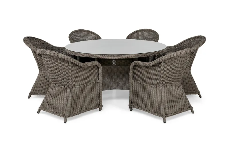 Marcus Matgrupp 140 Rund + 6 Light Fåtöljer m Dyna, Grå