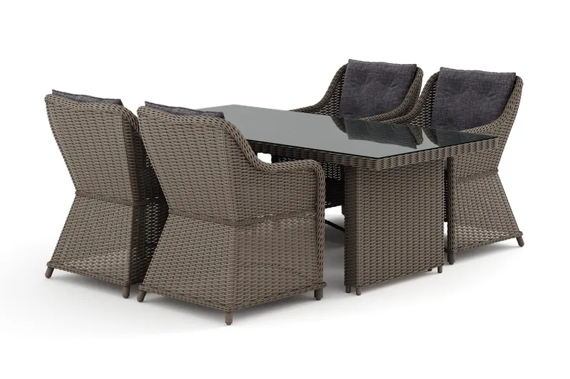 Marcus utomhus matgrupp 160x90 cm med 4 Marcus utefåtöljer, Grå