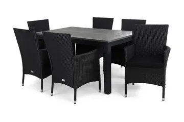 Monaco Matgrupp Utomhus 152-210 + 6 Thor Fåtölj m Dyna - Svart/Svart/Svart - Products - Utemöbler & utemiljö - Utegrupp - Matgrupp utomhus