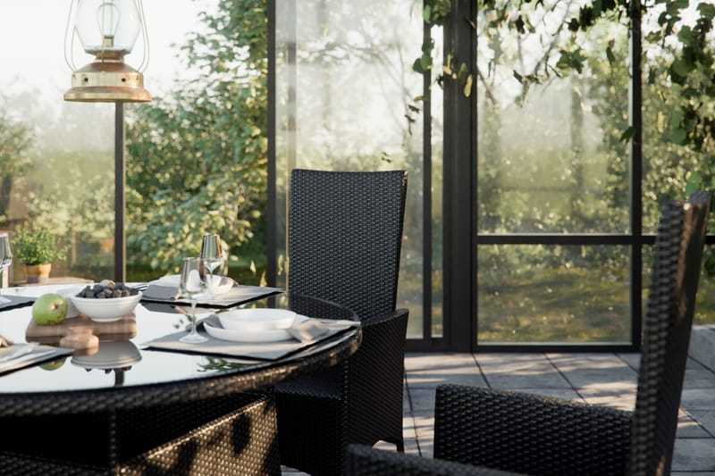 Thor Matgrupp Ø140 + 4 Jenny Ställbar Fåtölj m Dyna - Svart - Products - Utemöbler & utemiljö - Utegrupp - Matgrupp utomhus