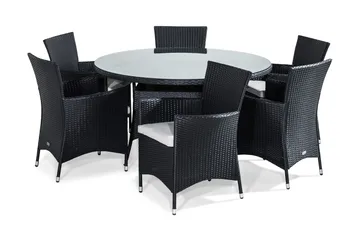 Thor Matgrupp 140 cm Rund inkl 6 Fåtöljer - Svart - Products - Utemöbler & utemiljö - Utegrupp - Matgrupp utomhus