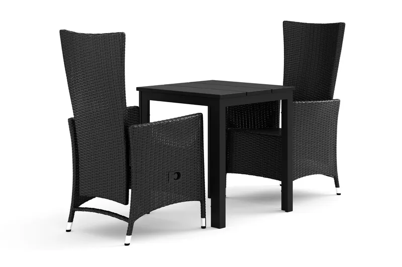Tunis utomhus caféset 70x70 cm med 2 Jenny matstolar, Svart/Svart